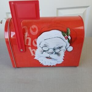 Santa's Mailbox 8.5"x6.25"x4" Letters to Santa enchanted red tin with flag